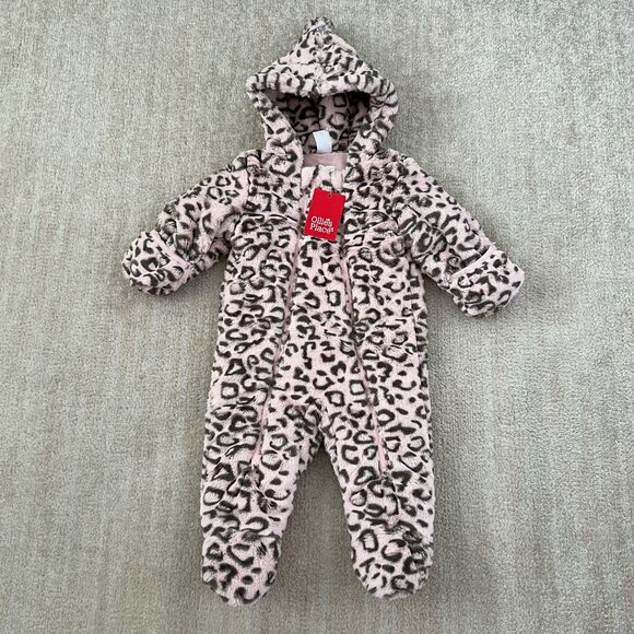 NWT Ollie’s Place Baby Girl Animal Print Faux Fur Bunting One Piece 6-12m - Picture 1 of 10